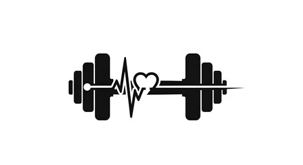 Modern Dumbbell Logo with Heartbeat Pulse Line on White Background