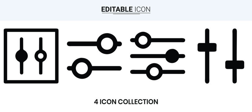Black and white linear icons depicting audio mixing controls and signal flow