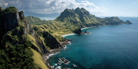 Obraz premium Dramatic Coastal Landscape with Jagged Mountain Peaks