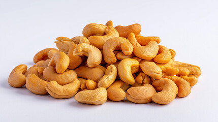 roasted cashew nuts pile isolated on white background
