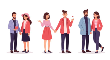 Fototapeta premium Illustration of Various Happy Young Couples Expressing Love and Togetherness in Different Poses