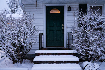 House covered by snow in winter season in Maine, USA