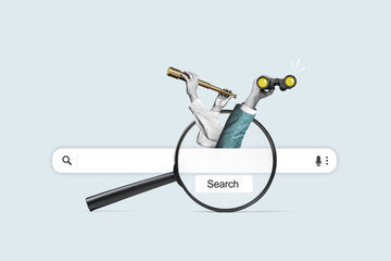 Big magnifying glass. Isolated free search area. Searching for information on the internet concept.