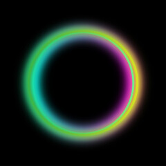 Gradient neon circle frames set. Glowing borders isolated on a dark background. Colorful night banner, light effect. Bright illuminated shape.