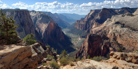 Fototapeta premium Dramatic Red Rock Canyon with Towering Cliffs