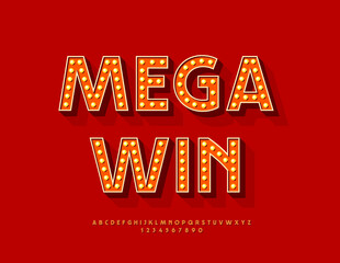 Vector Casino emblem Mega Win. Luxury Premium Red and Gold Font. Trendy Elite 3D Alphabet Letters and Numbers set.