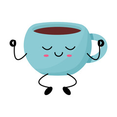 Obraz premium Cute Relaxed Coffee Cup Kawaii Character Illustration