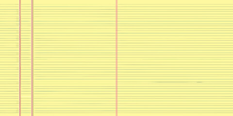 Naklejka premium Close up view of yellow lined notebook paper with red vertical lines