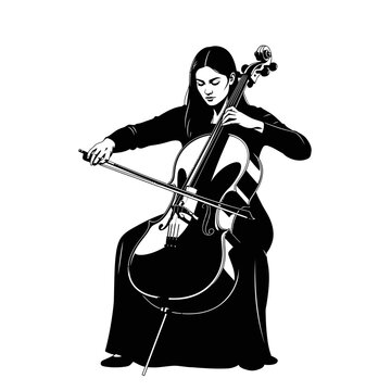 Female cellist playing music elegant black silhouette vector