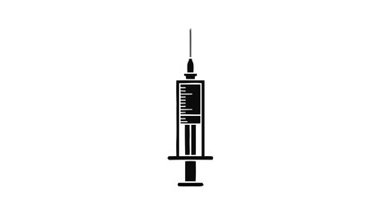 Vector illustration of a black silhouette medical syringe with liquid, on transparent background