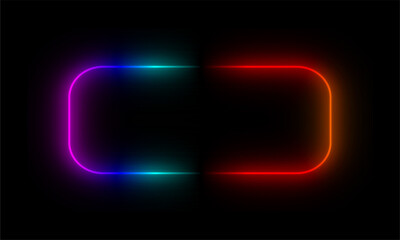Gradient neon rectangle square frames set. Glowing borders isolated on a dark background. Colorful night banner, light effect. Bright illuminated shape.