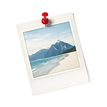 white polaroid instant photo frame pinned with photo isolated on a transparent background