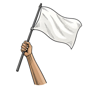 A hand sketch holding a  white flag symbolizes defeat Isolated on transparent background