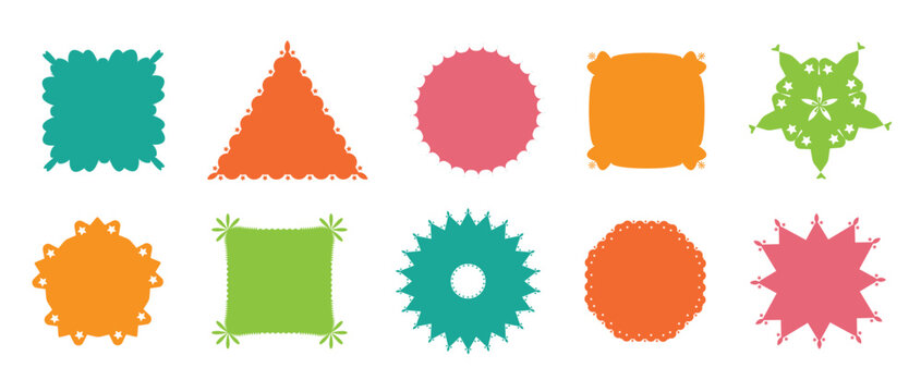Colorful vector shapes collection: star, circle, flower, polygon, Frames, and Decorative Figures for Illustration