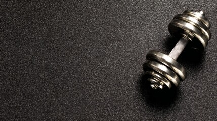 weightlifting. Single weightlifting dumbbell on a gym floor, showcasing metallic texture in a minimalist composition. event key visuals, club posters, designed for fitness apps and gym onboarding.
