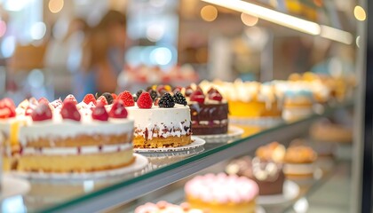 blur bakcground a Delicious homemade chocolate wedding cake with fresh cream and candles served as a tasty sweet dessert on a white bakery plate