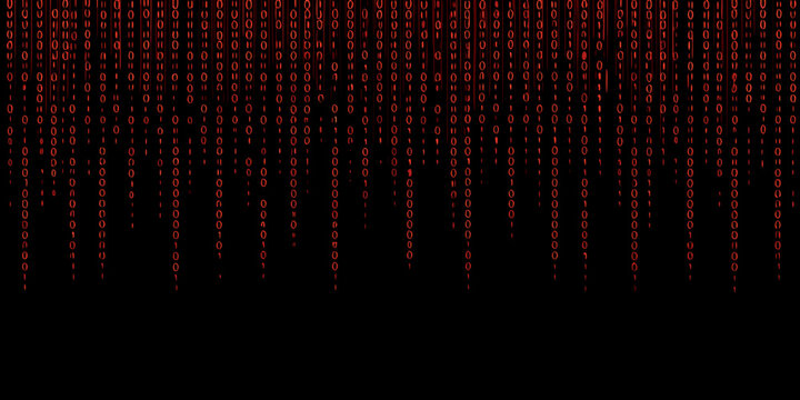 Digital rain of binary code cascading down a black background