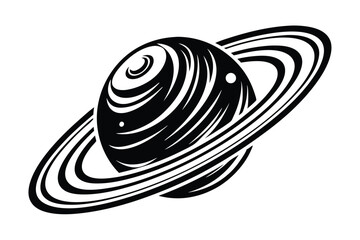 Black and white depicts a stylized planet with its distinct ring system © Shipon