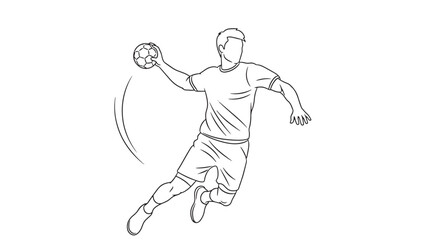 Obraz premium A dynamic line drawing depicts a handball player in mid throw showcasing athletic movement and skill