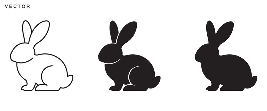 Easter bunny rabbits silhouettes vector illustration, Happy Easter vector design on a white background