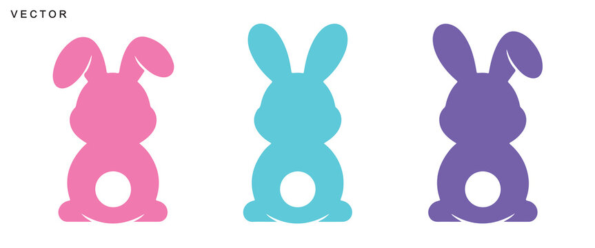 Easter bunny rabbits silhouettes vector illustration, Happy Easter vector design on a white background