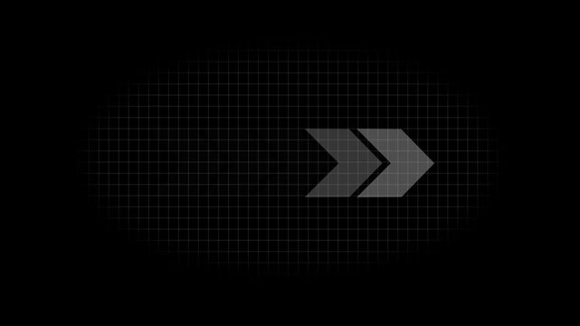 Minimalist white colored ideal designed modern arrow doing digital representing information.The suitable for UI, UX, and technology-based visual projects with pointing arrow icon on black background.