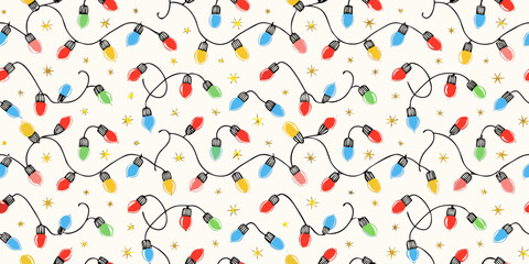 Obraz premium colorful christmas lights and stars on white background
