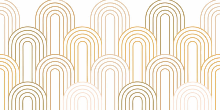 Elegant golden art deco pattern with repeating arched shapes and linear design