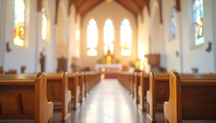 blur background with The light of faith shines through stained glass windows onto the ancient altar and religious frescoes inside this historic cathedral landmark of architecture and worship
