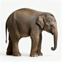 Obraz premium Majestic elephant standing alone with curled trunk on white background