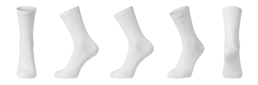 White Cotton Socks Collection: Front, Side, and Back Views