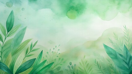 Obraz premium Abstract Green Watercolor Background With Lush Leaves And Soft Light