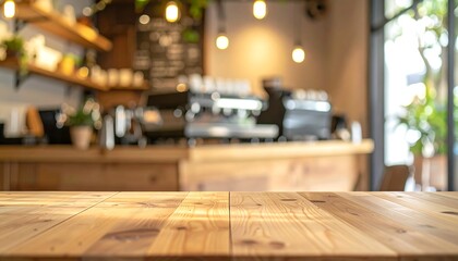 blur background An empty luxury coffe shop interior featuring elegant wood furniture and glass decorations illuminated by soft indoor light