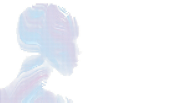 Digital human head silhouette formed by blue and purple dots illustration