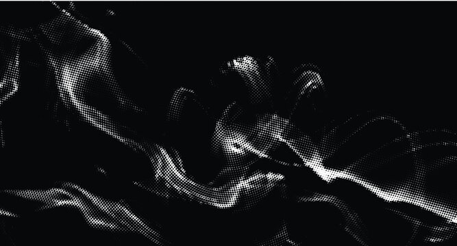 Abstract swirling smoke effect rendered with halftone dots vector illustration