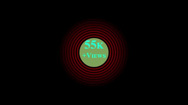 Text 55k+ views On radio waves Background Animation icon. Viral Social Media Video Views Milestone Label for YouTube, Instagram, TikTok, Facebook 4k video and black background