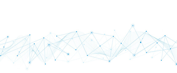 Abstract tech network connection dots. Digital technology and big data analysis background. Grey background with plexus lines. Geometric background with abstract .cardiogram on blue background © Fou'adi