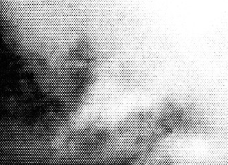 Naklejka premium Macro black halftone dots depicting cloudy sky and dark silhouette shadows, isolated on a transparent background with alpha channel.