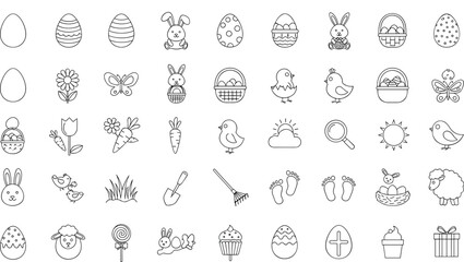 Easter icons set with eggs, bunnies, and spring elements
