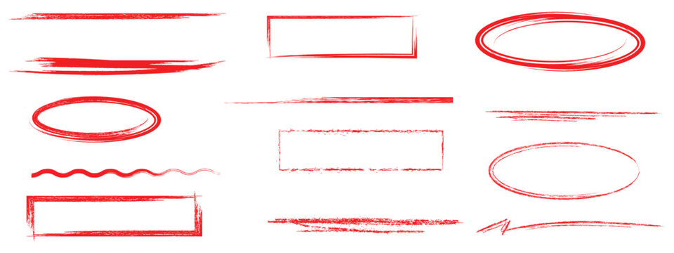 Red underline. Scribble marker or pencil strokes, scribble stroke pencil lines. Vector set of red hand drawn crayon underline marks and strokes with rough textured sketchy lines. Vector illustration.