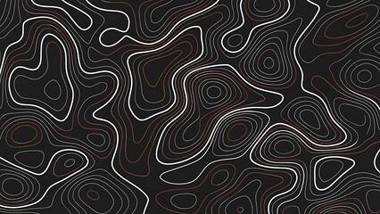 Fototapeta premium Modern abstract topographic map design with white and red lines on black background