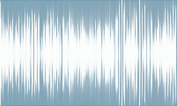 Illustration of blue and white pixelated waveform pattern on a grid background