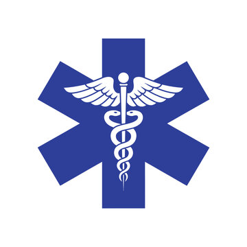 The star of life emblem with a caduceus symbol centered within it