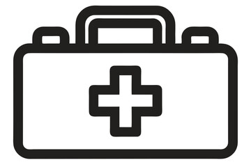 Obraz premium Black outline of a first aid kit with cross symbol presented on white backdrop
