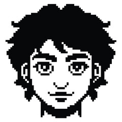Fototapeta premium Pixel Art 1-Bit Young Man with Thick Curly Hair Avatar