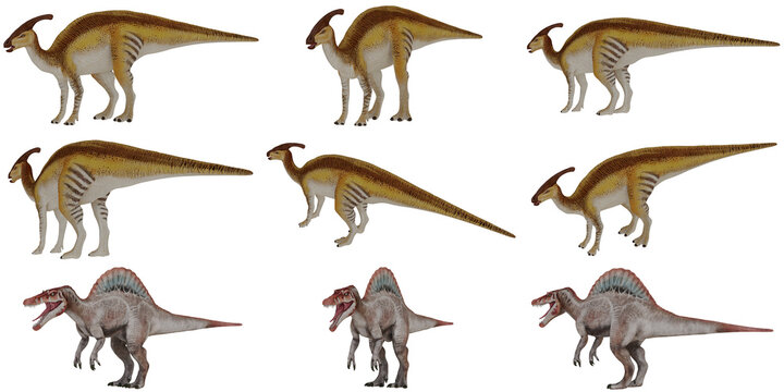 Collection of dinosaur model figures on display.