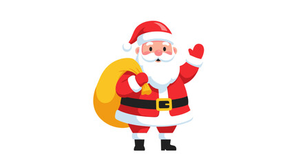 Fototapeta premium Cheerful Santa Claus Waving Hand with Gift Sack in a Festive Cartoon Illustration Style for Christmas Celebration, Holiday Greetings, and Seasonal Promotions, Adding a Touch of Joy.