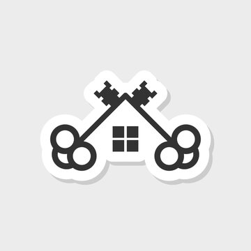 Two house keys logo sticker isolated on gray background
