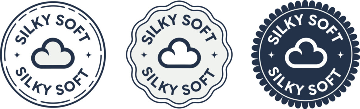 Silky Soft Cotton Product Quality Badge Set with Cloud Icon and Scalloped Borders, Textile Material Certification and Comfort Guarantee Labels