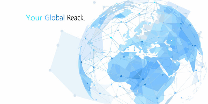 Abstract blue globe with connecting lines and text your global reach